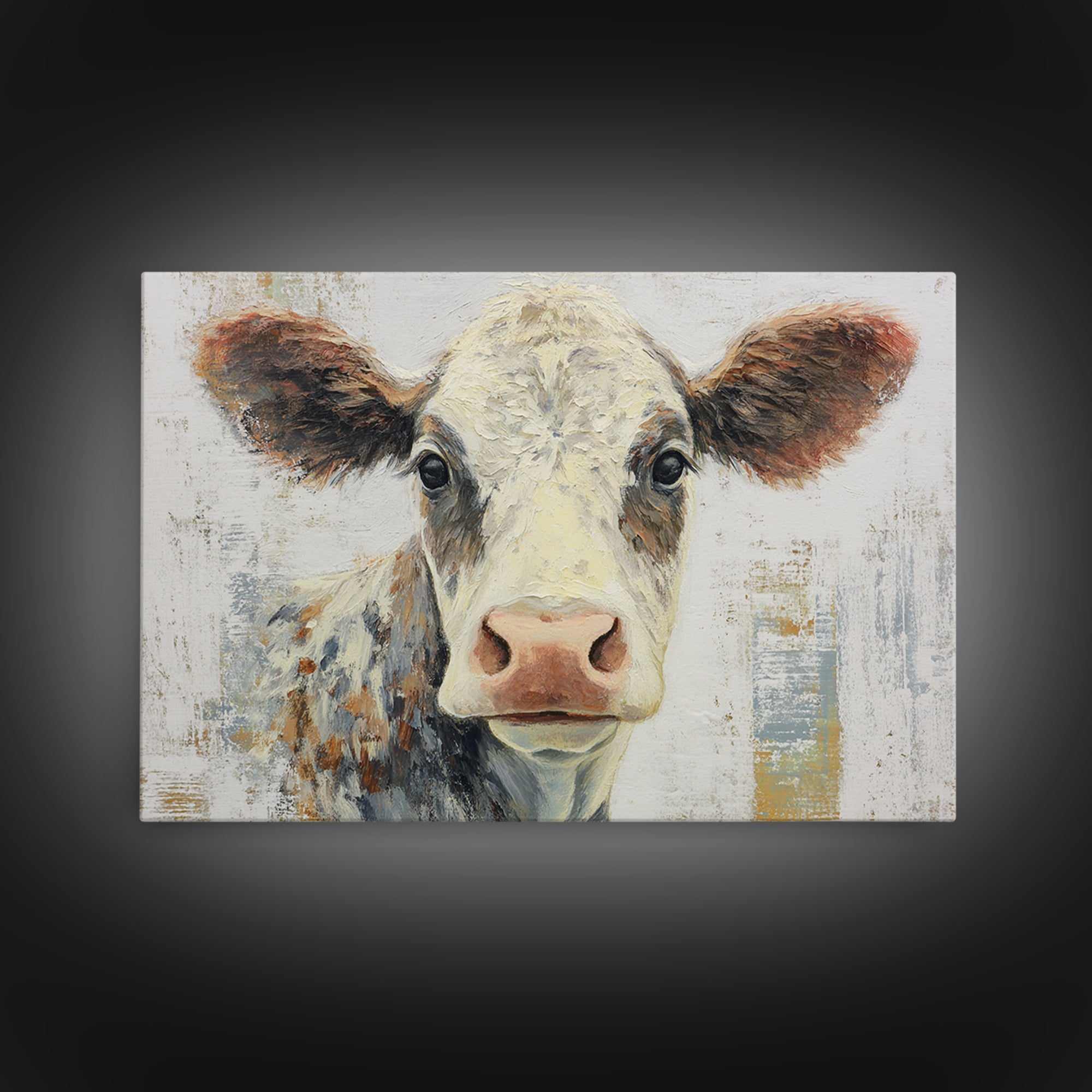 Cow Portrait with Gentle Farmhouse Personality Framed Canvas Print, Country Art, Large Wall Art, Farmhouse Decor, Country, COU-3x2-8