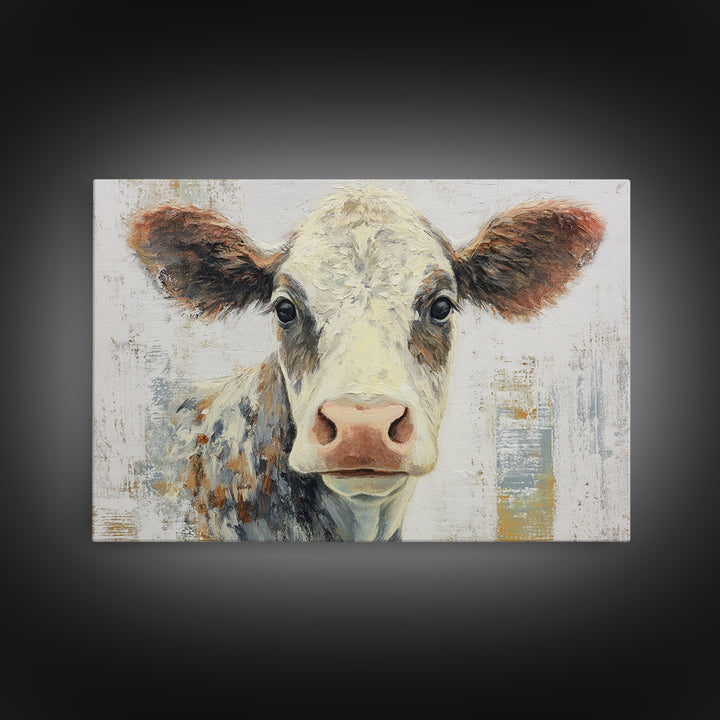 Cow Portrait with Gentle Farmhouse Personality Framed Canvas Print, Country Art, Large Wall Art, Farmhouse Decor, Country, COU-3x2-8