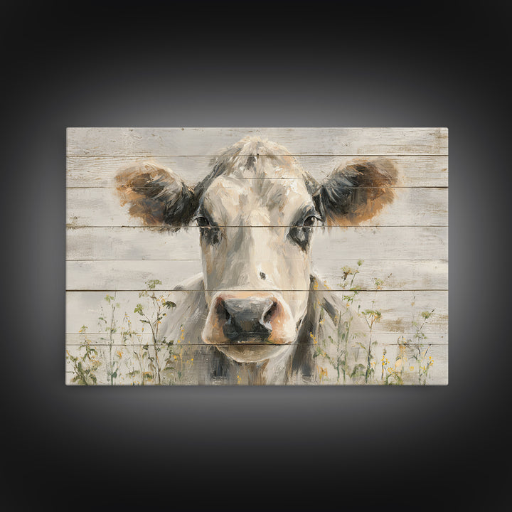 Cow Portrait with Gentle Farmhouse Personality Framed Canvas Print, Country Art, Fine Art Print, Farmhouse Decor, Country, COU-3x2-80