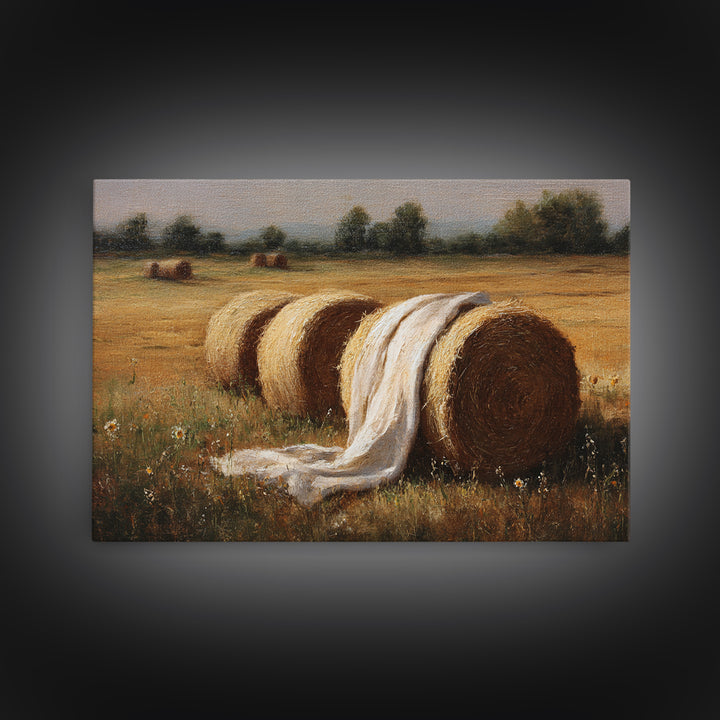 Hay Bales in Late Afternoon Sun Framed Canvas Print, Country Art, Luxury Decor, Farmhouse Decor, Fine Art, Country, COU-3x2-96