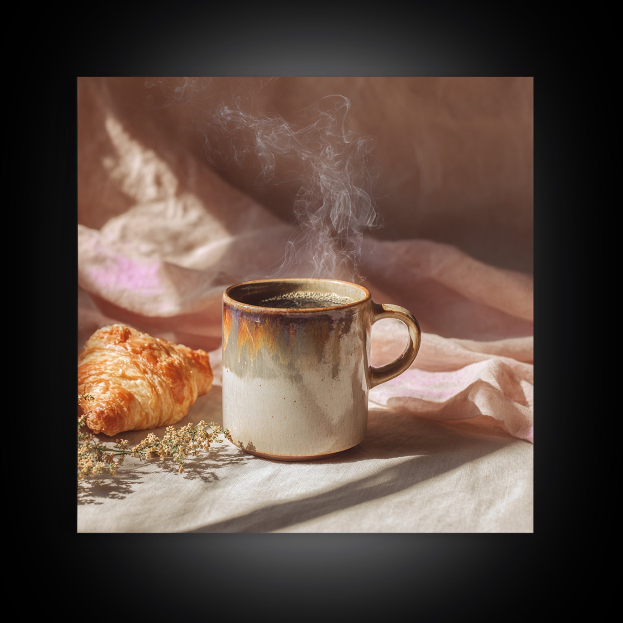 Espresso Cup with Rising Steam and Warm Framed Canvas Print, Coffee Shop Art, Modern Decor, Cafe Decor, Fine Art, Cafe, CSA-1x1-1
