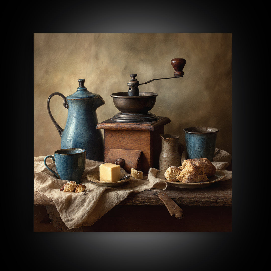 Coffee Grinder Antique Still Life Framed Canvas Print, Coffee Shop Art, Coffee, Cafe Decor, Fine Art, Cafe, Living Room Decor, CSA-1x1-12
