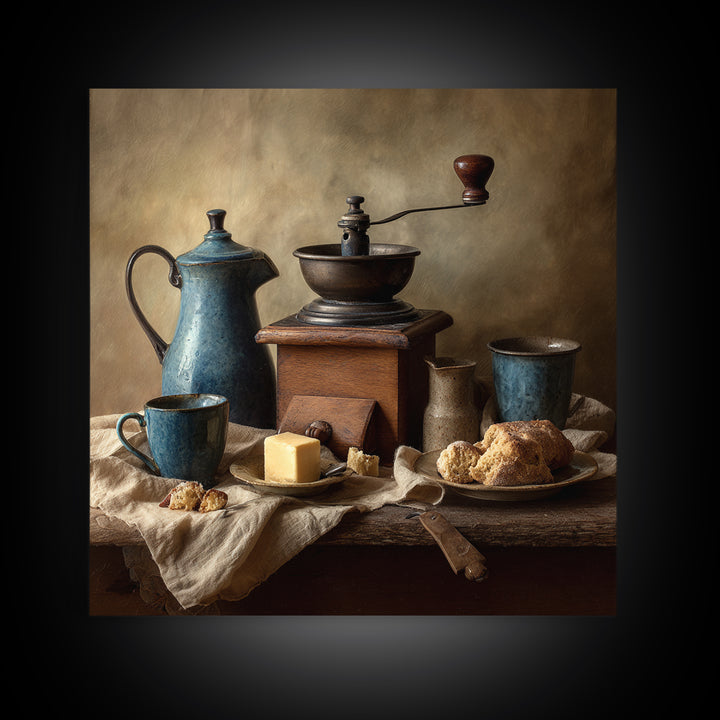 Coffee Grinder Antique Still Life Framed Canvas Print, Coffee Shop Art, Coffee, Cafe Decor, Fine Art, Cafe, Living Room Decor, CSA-1x1-12