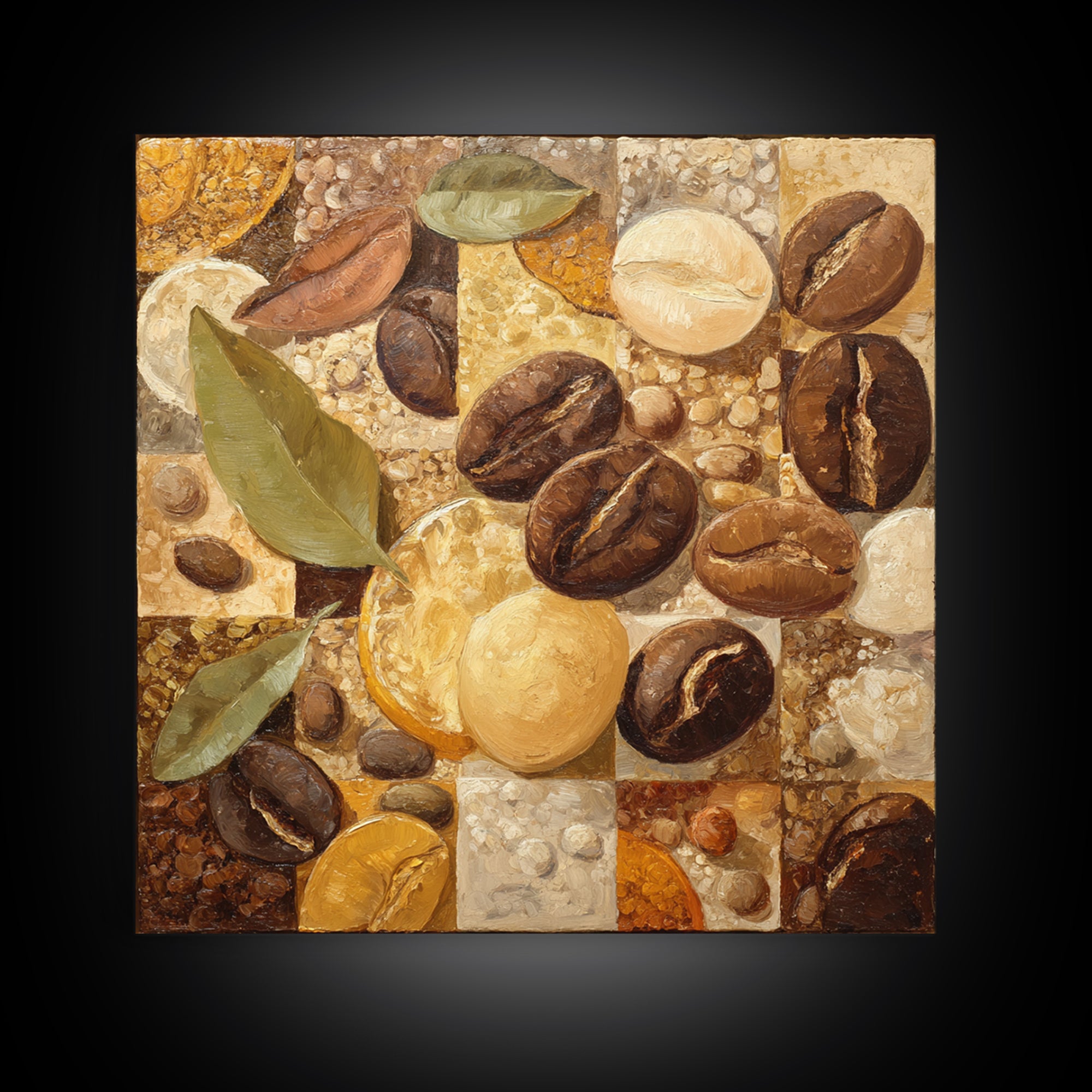 Coffee Bean Pattern Canvas Print, Coffee Shop Art, Kitchen Gift, Cafe Decor, Oil Painting, Cafe, Coffee Art, Food Art, CSA-1x1-15
