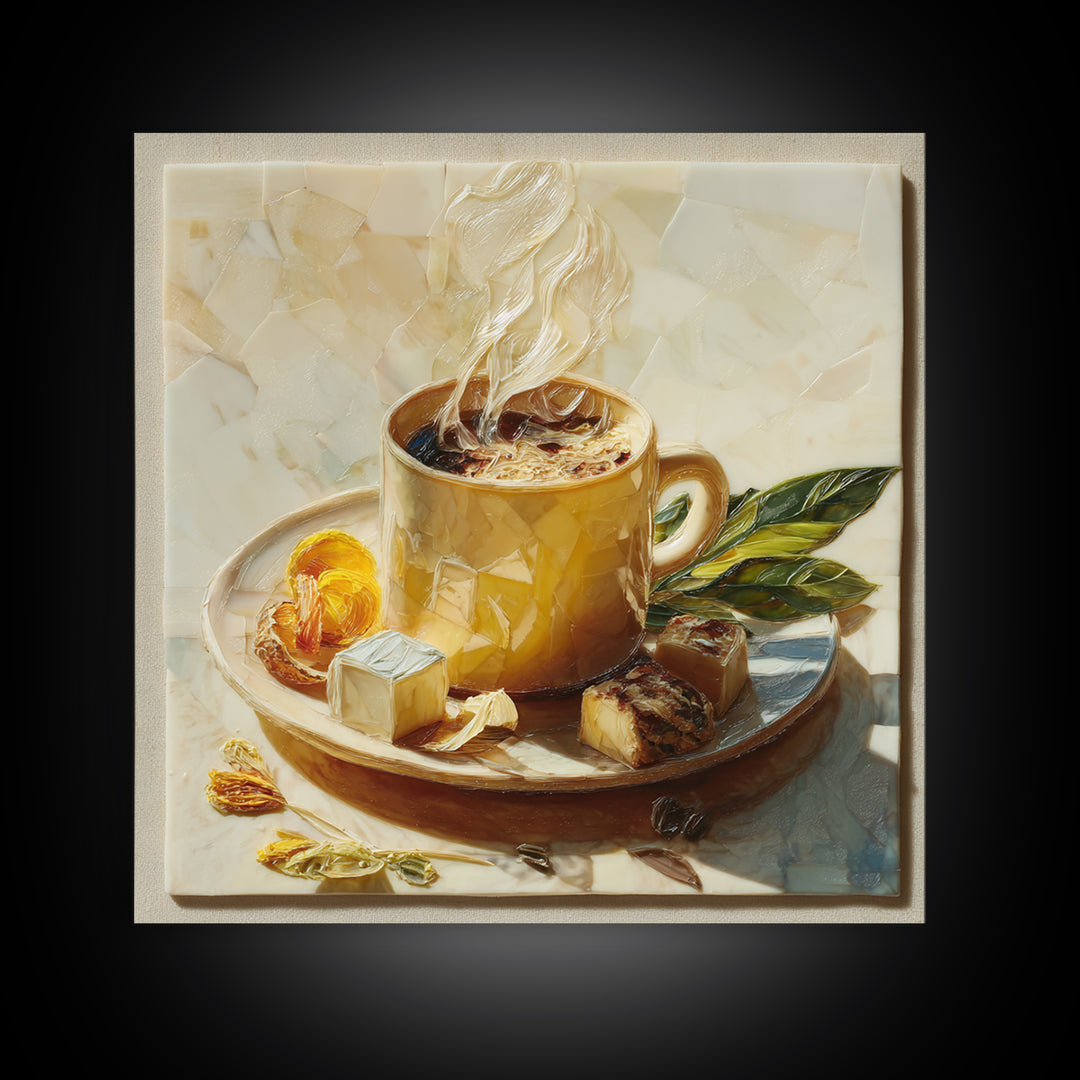 Espresso Cup with Rising Steam and Warm Canvas Print, Coffee Shop Art, Room Decor, Cafe Decor, Fine Art, Cafe, Canvas Wall Art, CSA-1x1-25