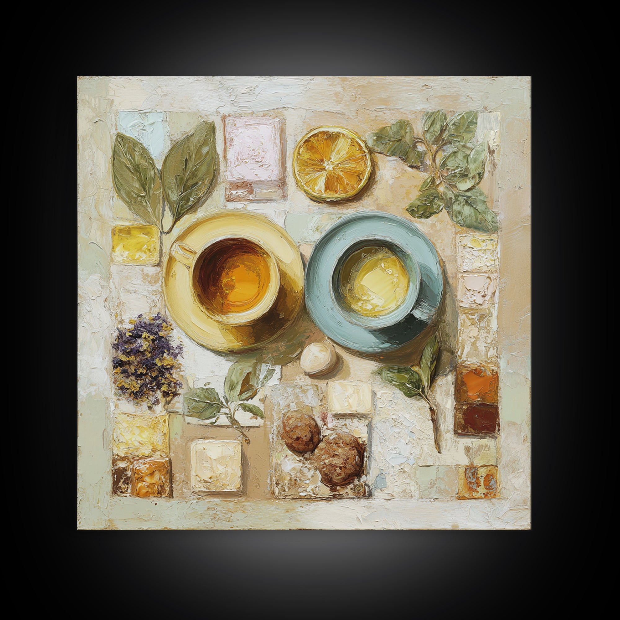Two Cups Facing Each Other Framed Canvas Print, Coffee Shop Art, Boho Decor, Cafe Decor, Oil Painting, Cafe, Printable, CSA-1x1-37