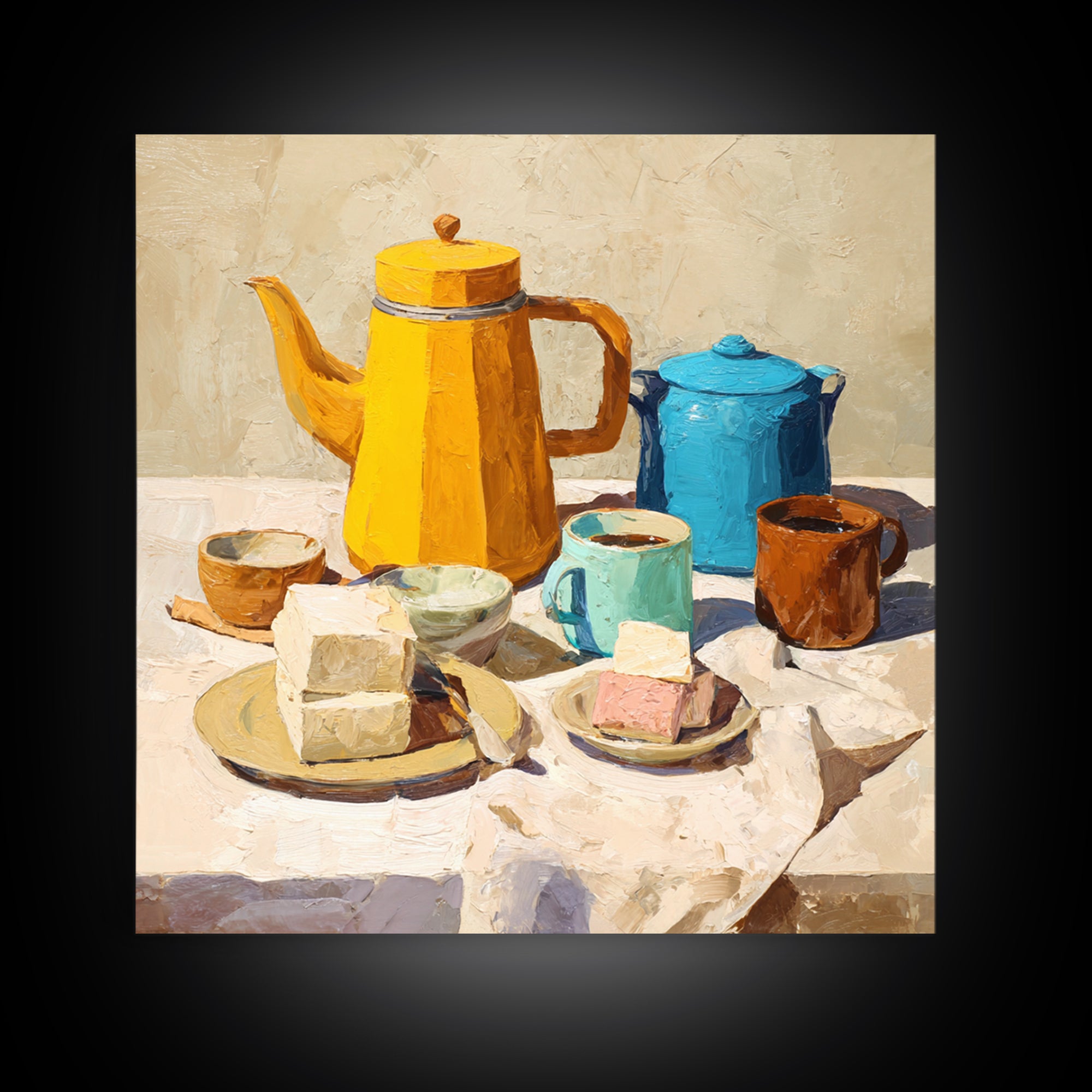 Mid Century Coffee Pot Framed Canvas Print, Coffee Shop Art, Coffee Art, Cafe Decor, Fine Art, Cafe, Textured Painting, CSA-1x1-46