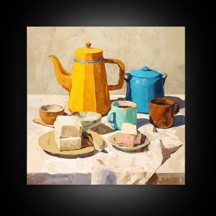 Mid Century Coffee Pot Framed Canvas Print, Coffee Shop Art, Coffee Art, Cafe Decor, Fine Art, Cafe, Textured Painting, CSA-1x1-46