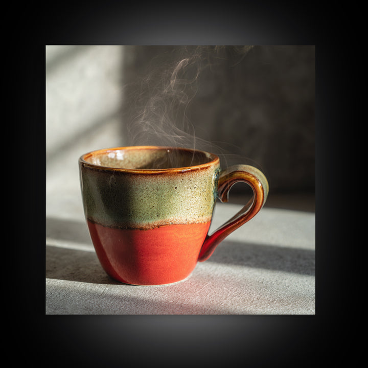 Espresso Cup with Rising Steam and Warm Canvas Print, Coffee Shop Art, Room Decor, Cafe Decor, Fine Art, Cafe, Canvas Wall Art, CSA-1x1-49