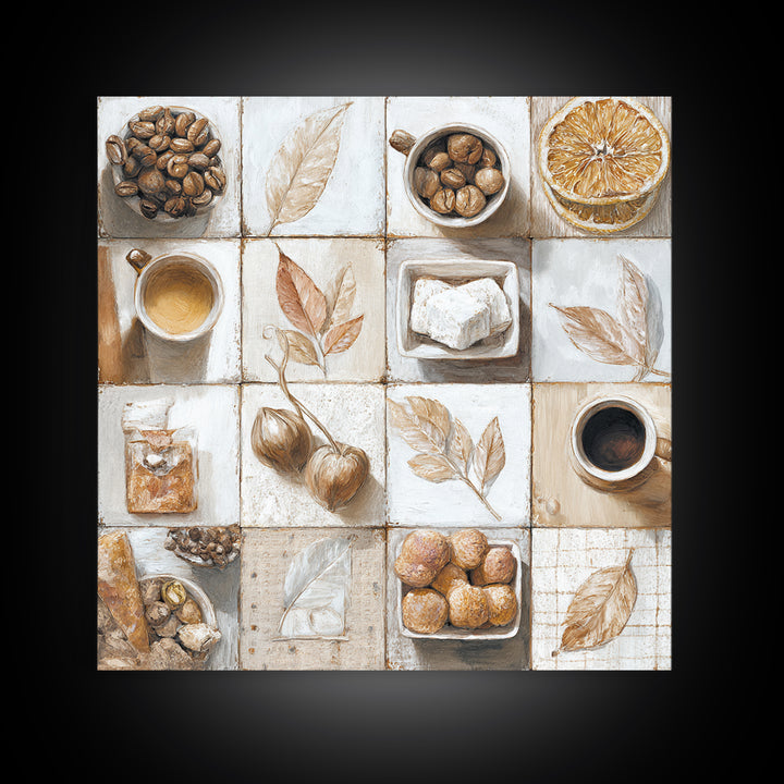 Coffee Bean Pattern Framed Canvas Print, Coffee Shop Art, Neutral Decor, Cafe Decor, Fine Art, Cafe, Home Decor, Wall Decor, CSA-1x1-63