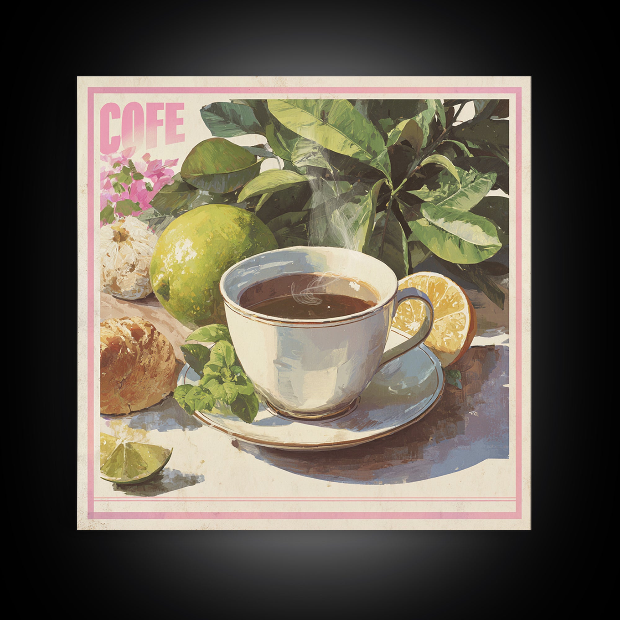 Retro Cafe Poster Coffee Cup Graphic Framed Canvas Print, Coffee Shop Art, Farmhouse Decor, Cafe Decor, Fine Art, Cafe, CSA-1x1-7