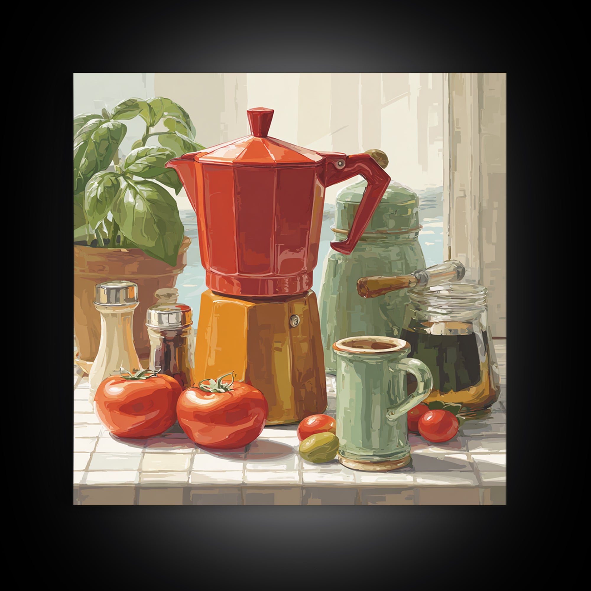 Mid Century Coffee Pot Framed Canvas Print, Coffee Shop Art, Coffee Art, Cafe Decor, Fine Art, Cafe, Textured Painting, CSA-1x1-70