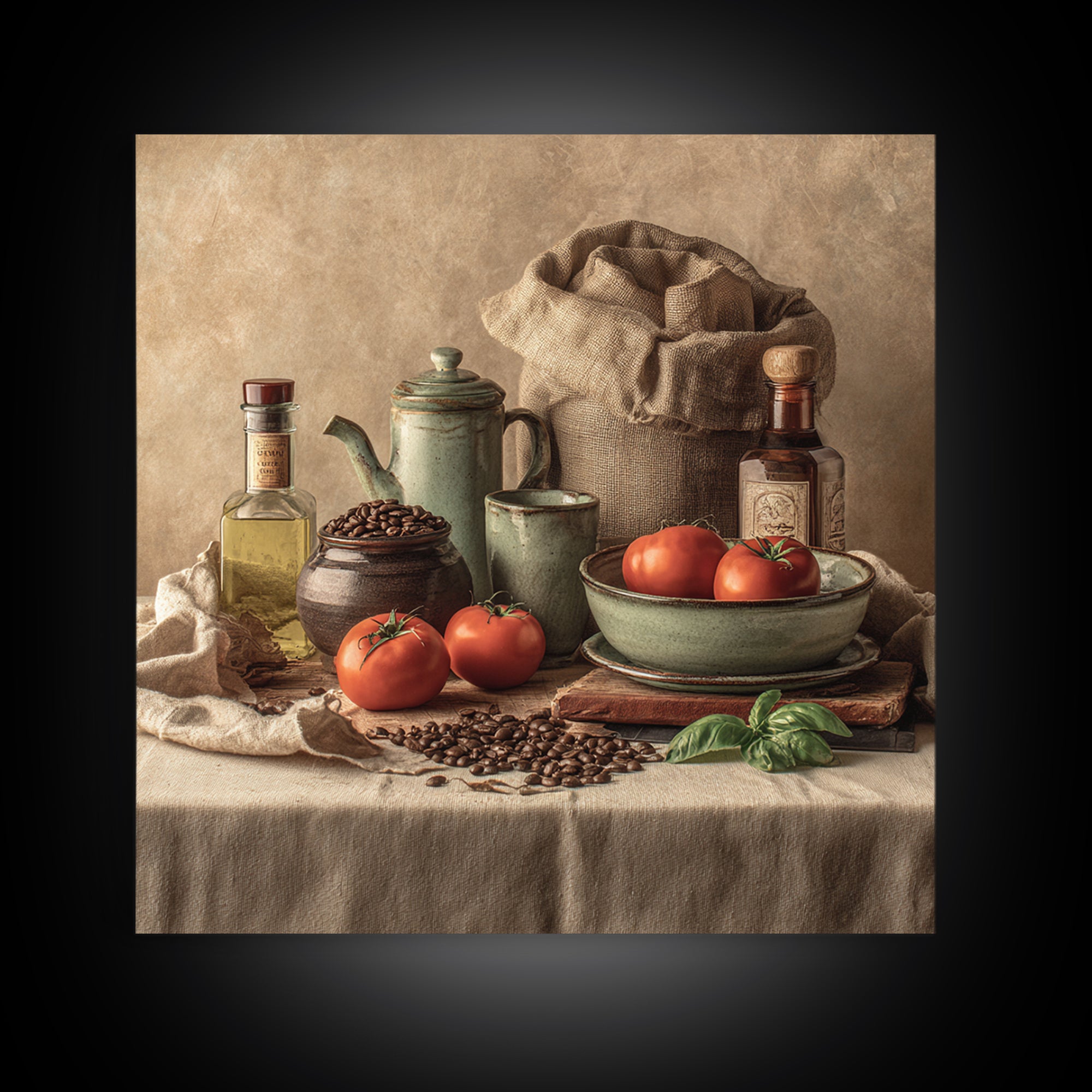 Coffee Beans and Burlap Sack Still Life Framed Canvas Print, Coffee Shop Art, Fine Art Print, Cafe Decor, Fine Art, Cafe, CSA-1x1-74