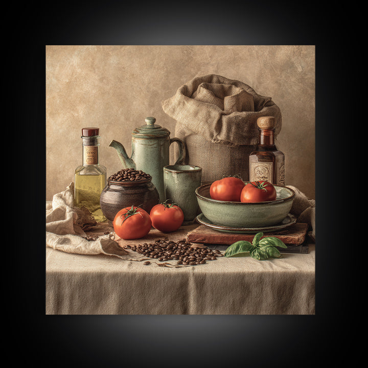 Coffee Beans and Burlap Sack Still Life Framed Canvas Print, Coffee Shop Art, Fine Art Print, Cafe Decor, Fine Art, Cafe, CSA-1x1-74