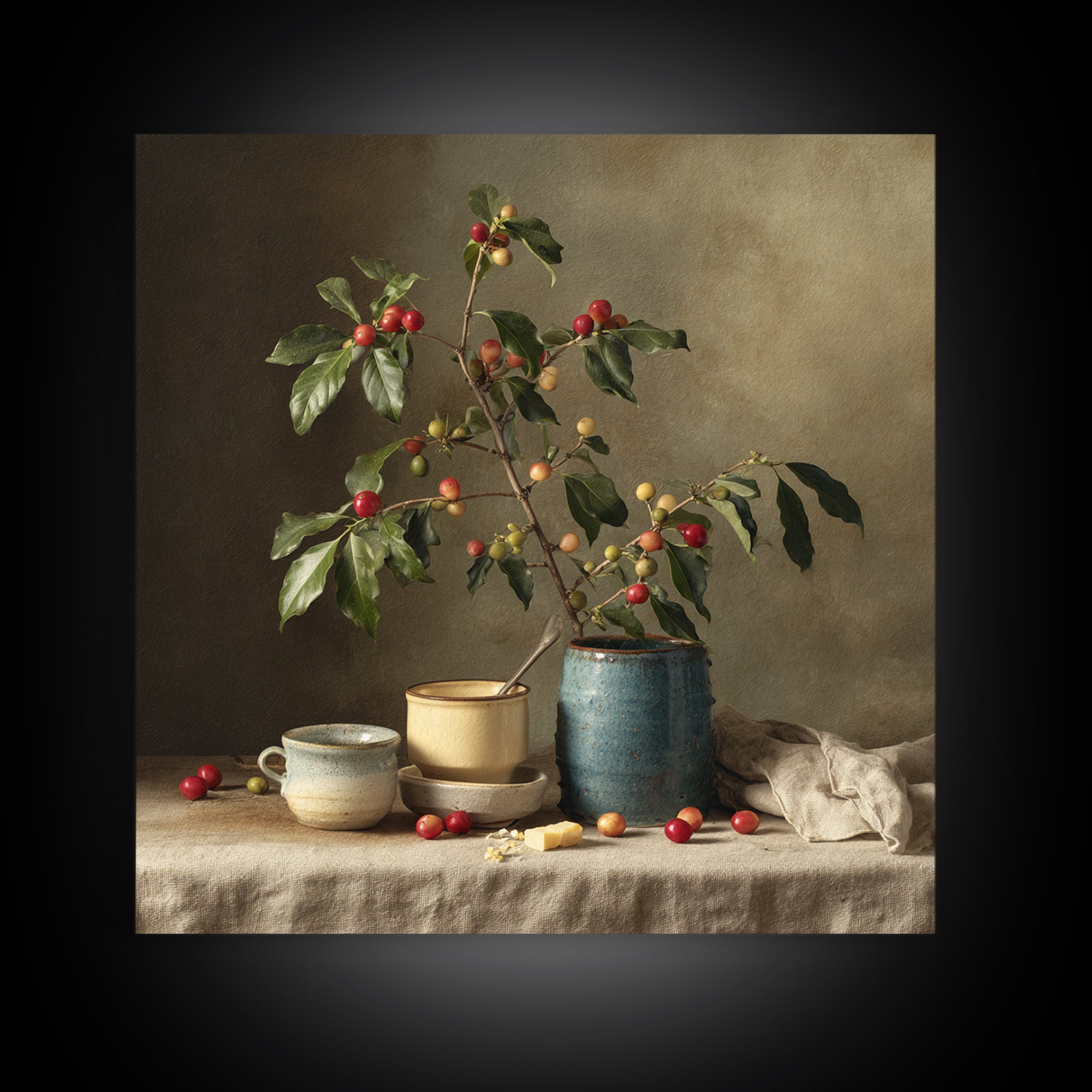 Botanical Coffee Plant Branch Framed Canvas Print, Coffee Shop Art, Statement Artwork, Cafe Decor, Fine Art, Cafe, Art Print, CSA-1x1-78