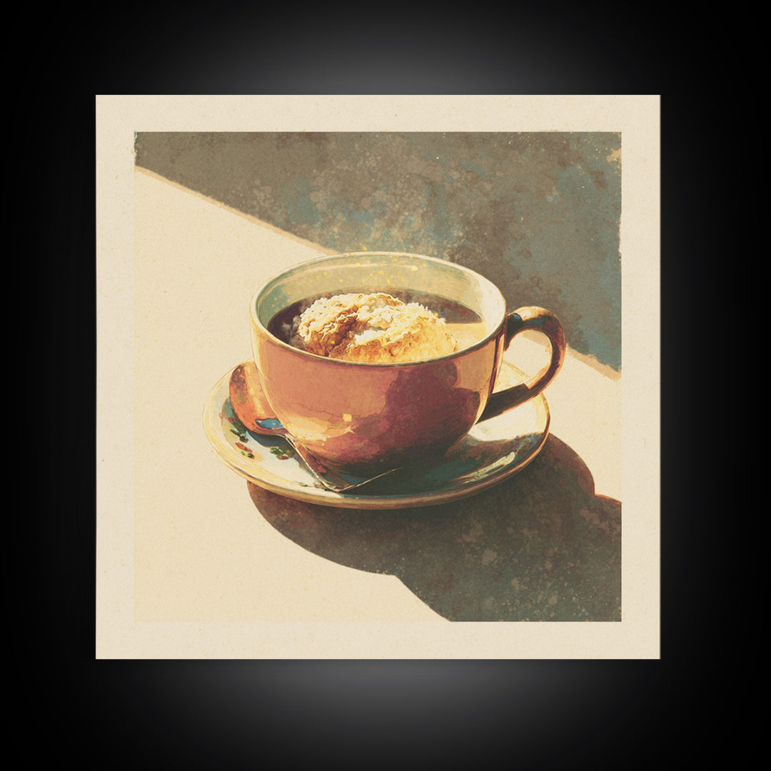 Retro Cafe Poster Coffee Cup Graphic Framed Canvas Print, Coffee Shop Art, Boho Decor, Cafe Decor, Fine Art, Cafe, Printable, CSA-1x1-79
