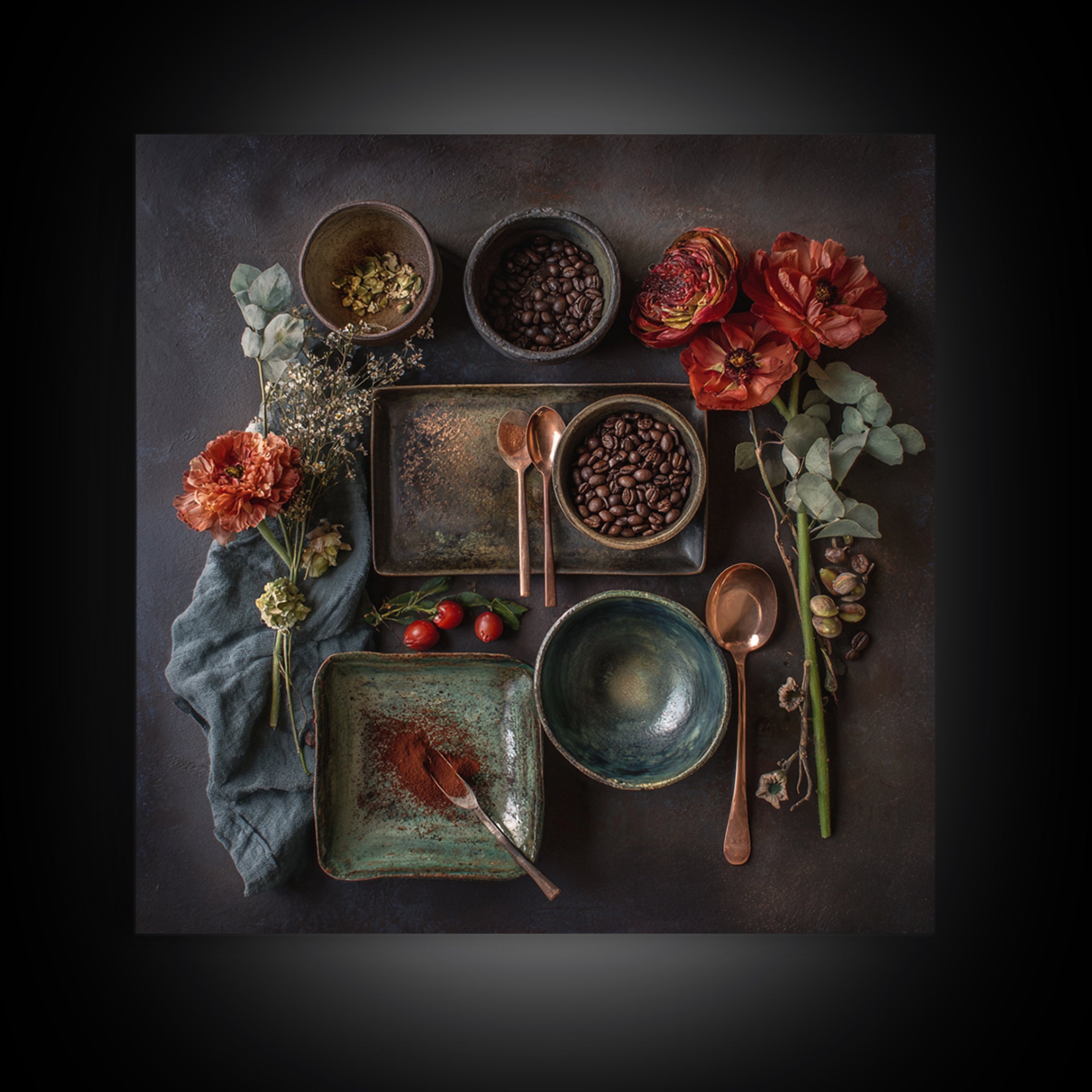 Moody Dark Roast Still Life Framed Canvas Print, Coffee Shop Art, Canvas Wall Art, Cafe Decor, Fine Art, Cafe, Bedroom Wall Art, CSA-1x1-8