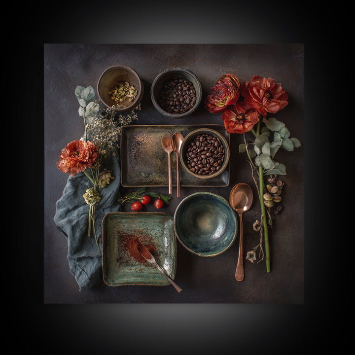 Moody Dark Roast Still Life Framed Canvas Print, Coffee Shop Art, Canvas Wall Art, Cafe Decor, Fine Art, Cafe, Bedroom Wall Art, CSA-1x1-8