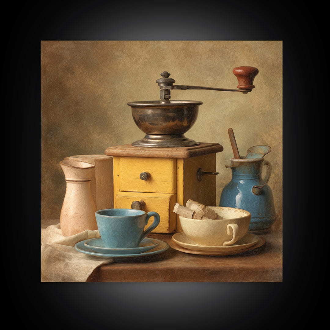 Coffee Grinder Antique Still Life Framed Canvas Print, Coffee Shop Art, Minimalist Wall Art, Cafe Decor, Abstract Art, Cafe, CSA-1x1-84