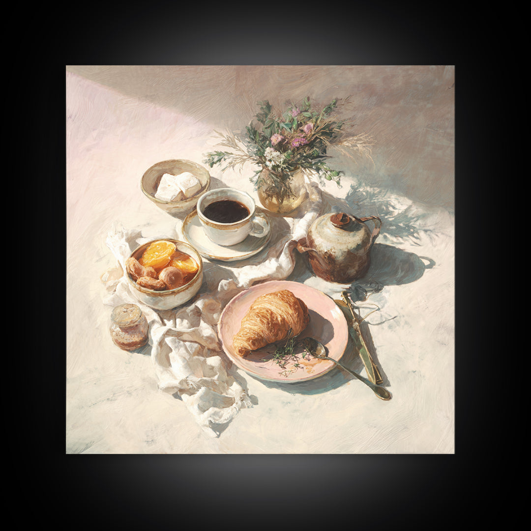Sunlit Pastry and Coffee Arrangement Canvas Print, Coffee Shop Art, Room Decor, Cafe Decor, Fine Art, Cafe, Canvas Wall Art, CSA-1x1-91