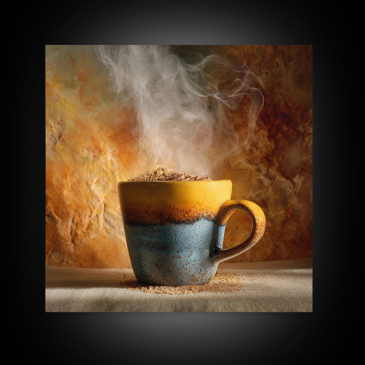 Espresso Cup with Rising Steam and Warm Canvas Print, Coffee Shop Art, Digital Wall Art, Cafe Decor, Oil Painting, Cafe, CSA-1x1-97