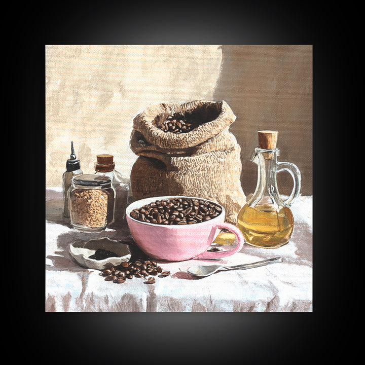Coffee Beans and Burlap Sack Still Life Canvas Print, Coffee Shop Art, Textured Painting, Cafe Decor, Fine Art, Cafe, CSA-1x1-98
