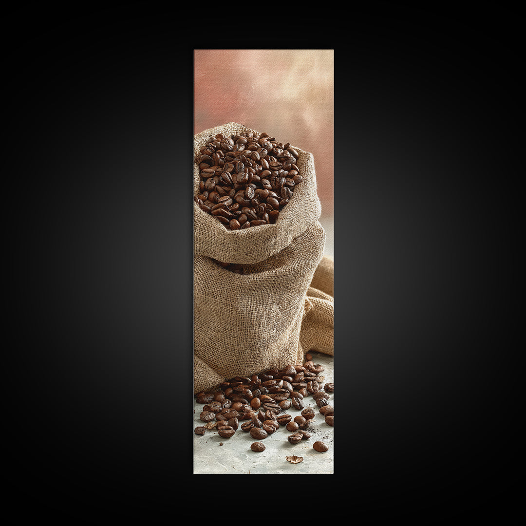 Coffee Beans and Burlap Sack Still Life Canvas Print, Coffee Shop Art, Gallery Decor, Cafe Decor, Fine Art, Cafe, Wall Art, CSA-1x3-14