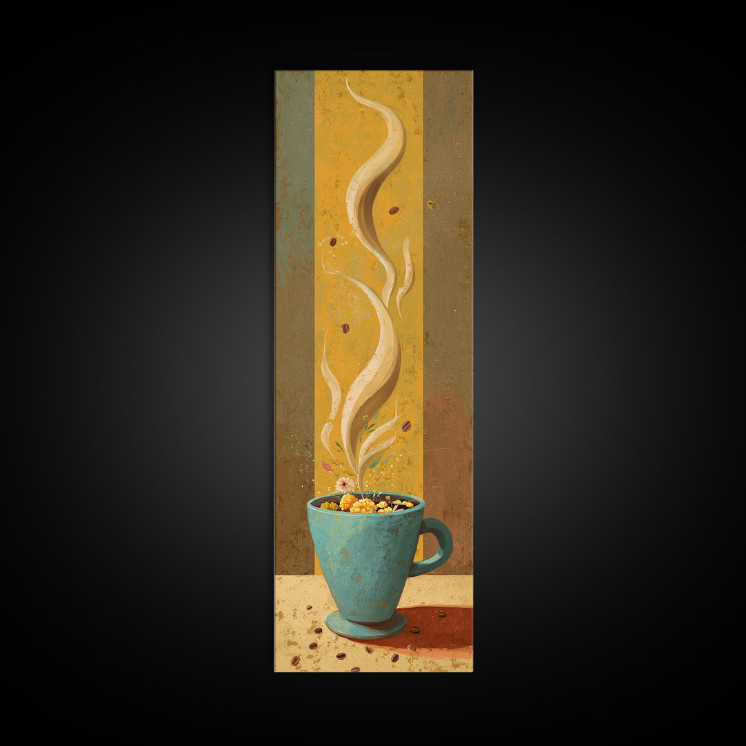 Retro Cafe Poster Coffee Cup Graphic Framed Canvas Print, Coffee Shop Art, Farmhouse Decor, Cafe Decor, Fine Art, Cafe, CSA-1x3-19