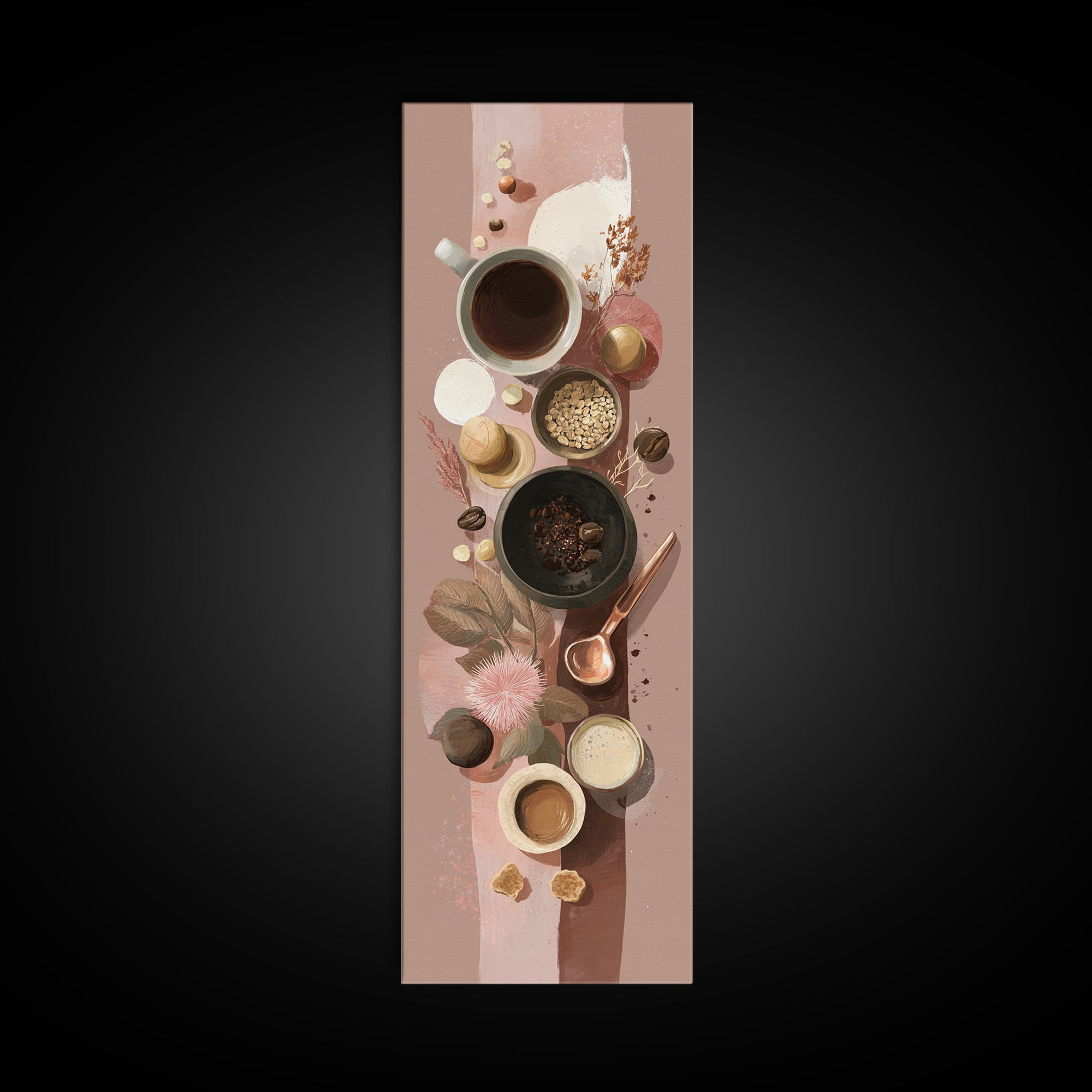 Moody Dark Roast Still Life Framed Canvas Print, Coffee Shop Art, Wall Decor, Cafe Decor, Fine Art, Cafe, Kitchen Gift, CSA-1x3-20
