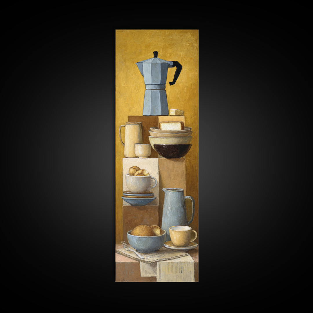 French Press and Morning Newspaper Without Readable Canvas Print, Coffee Shop Art, Coffee Art, Cafe Decor, Fine Art, Cafe, CSA-1x3-22