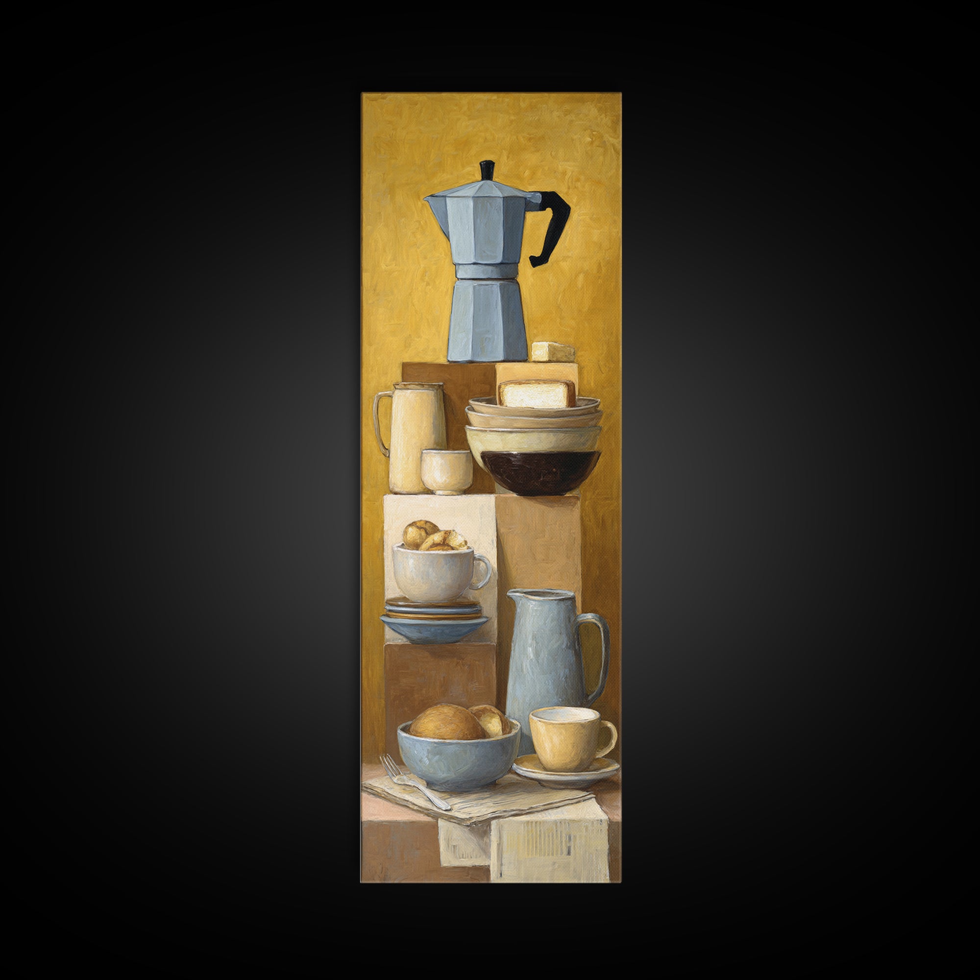 French Press and Morning Newspaper Without Readable Canvas Print, Coffee Shop Art, Coffee Art, Cafe Decor, Fine Art, Cafe, CSA-1x3-22