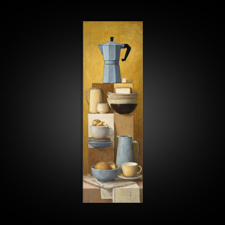 French Press and Morning Newspaper Without Readable Canvas Print, Coffee Shop Art, Coffee Art, Cafe Decor, Fine Art, Cafe, CSA-1x3-22