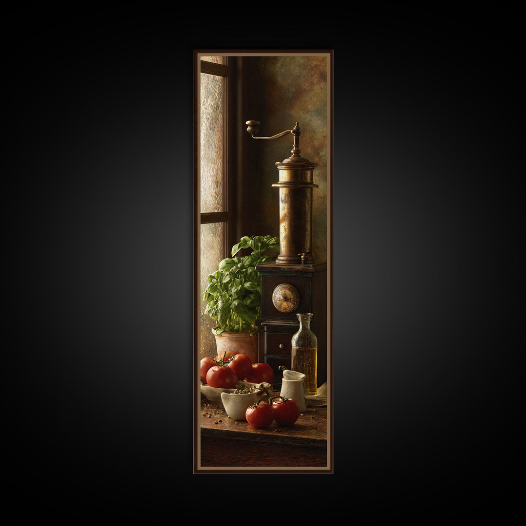 Coffee Grinder Antique Still Life Framed Canvas Print, Coffee Shop Art, Coffee, Cafe Decor, Fine Art, Cafe, Living Room Decor, CSA-1x3-24