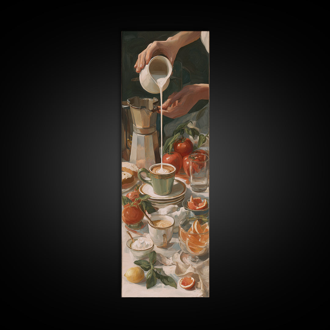 Barista Hands Pouring Milk into Espresso Canvas Print, Coffee Shop Art, Dopamine Decor, Cafe Decor, Cafe, Coffee Wall Art, CSA-1x3-33
