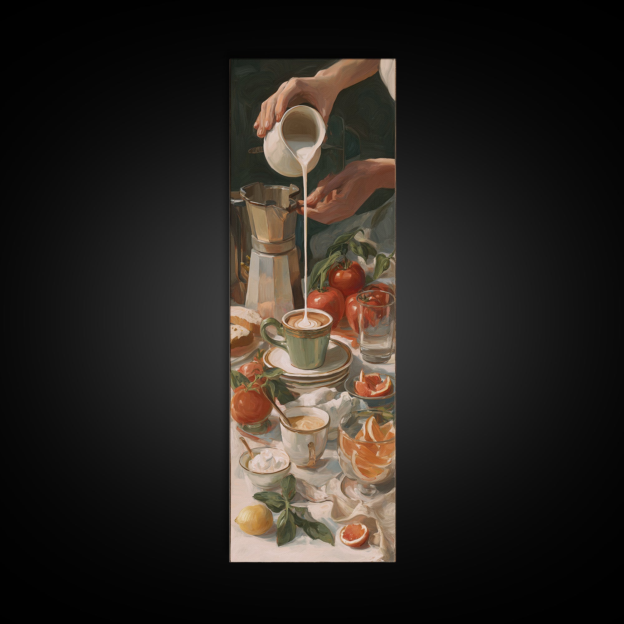 Barista Hands Pouring Milk into Espresso Canvas Print, Coffee Shop Art, Dopamine Decor, Cafe Decor, Cafe, Coffee Wall Art, CSA-1x3-33