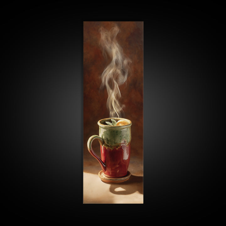 Espresso Cup with Rising Steam and Warm Canvas Print, Coffee Shop Art, Minimalist Decor, Cafe Decor, Cafe, Kitchen Wall Art, CSA-1x3-37