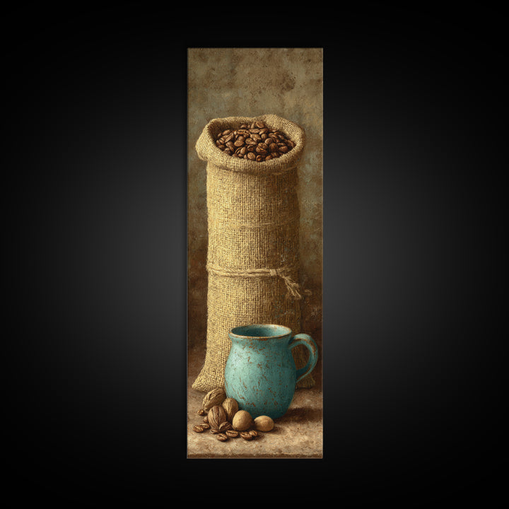 Coffee Beans and Burlap Sack Still Life Canvas Print, Coffee Shop Art, Gallery Decor, Cafe Decor, Fine Art, Cafe, Wall Art, CSA-1x3-38