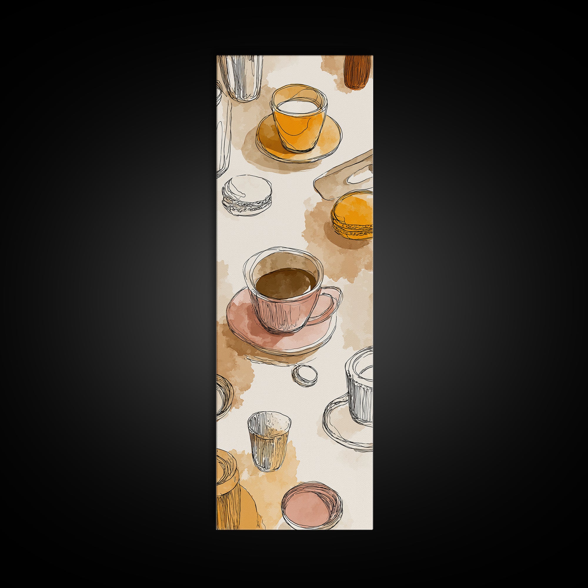 Minimal Line Art of a Cup and Framed Canvas Print, Coffee Shop Art, Whimsical Art, Cafe Decor, Abstract Art, Cafe, CSA-1x3-54