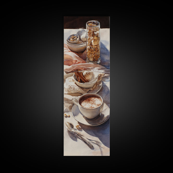 Cinnamon Sticks and Cappuccino Foam Still Life Canvas Print, Coffee Shop Art, Printable Art, Cafe Decor, Abstract Art, Cafe, CSA-1x3-60