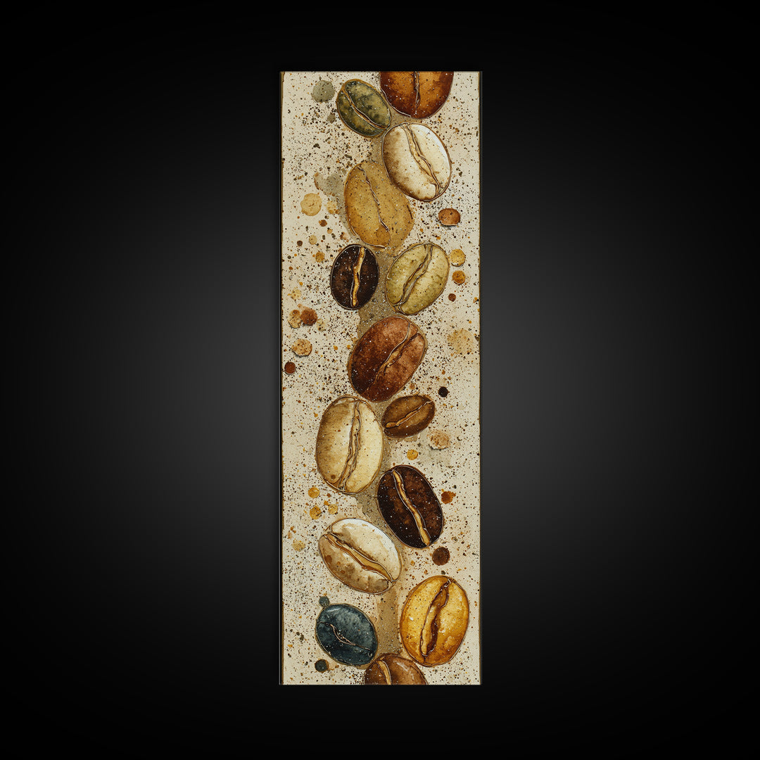Coffee Bean Pattern Framed Canvas Print, Coffee Shop Art, Neutral Decor, Cafe Decor, Fine Art, Cafe, Home Decor, Wall Decor, CSA-1x3-75