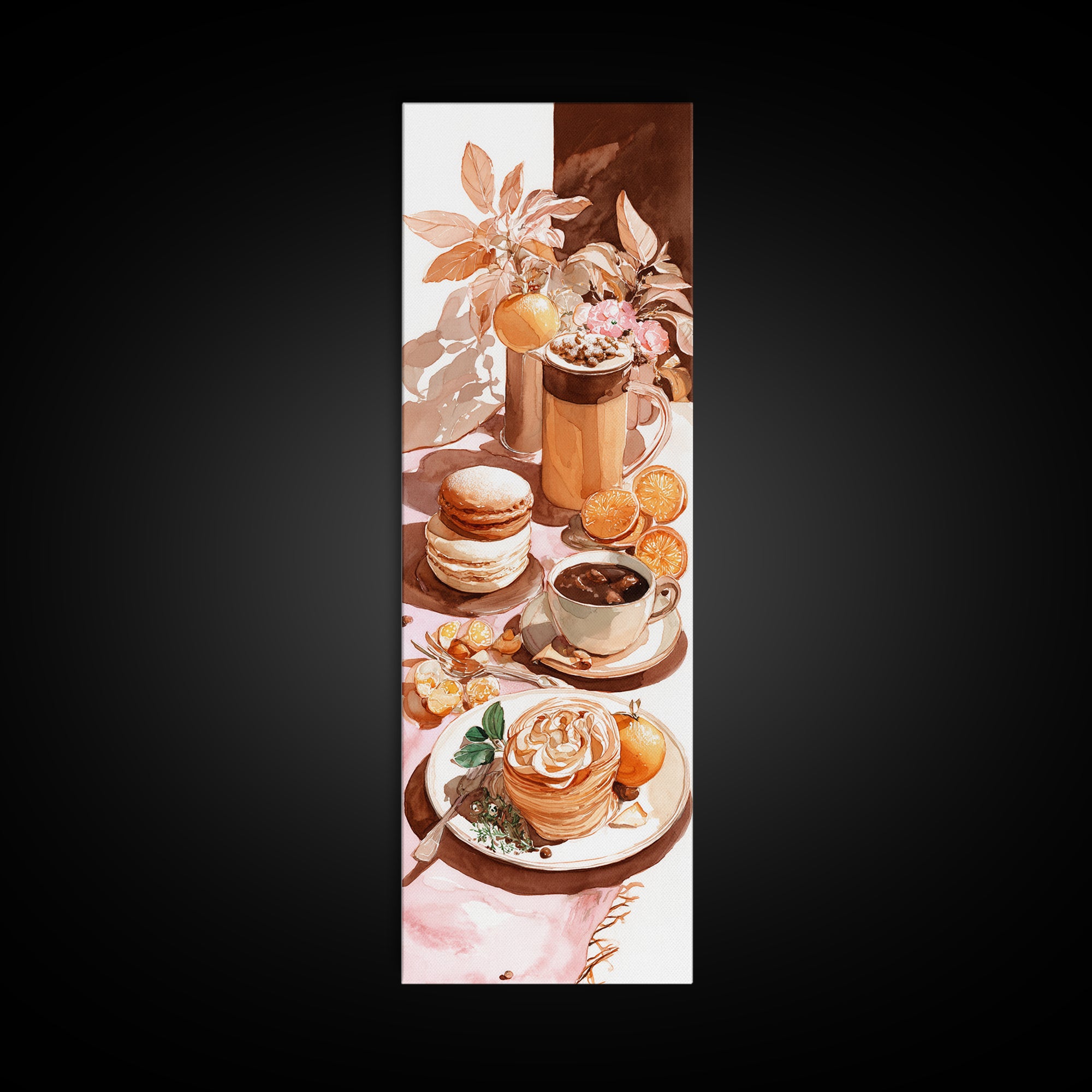 Sunlit Pastry and Coffee Arrangement Framed Canvas Print, Coffee Shop Art, Coffee Art, Cafe Decor, Fine Art, Cafe, CSA-1x3-79