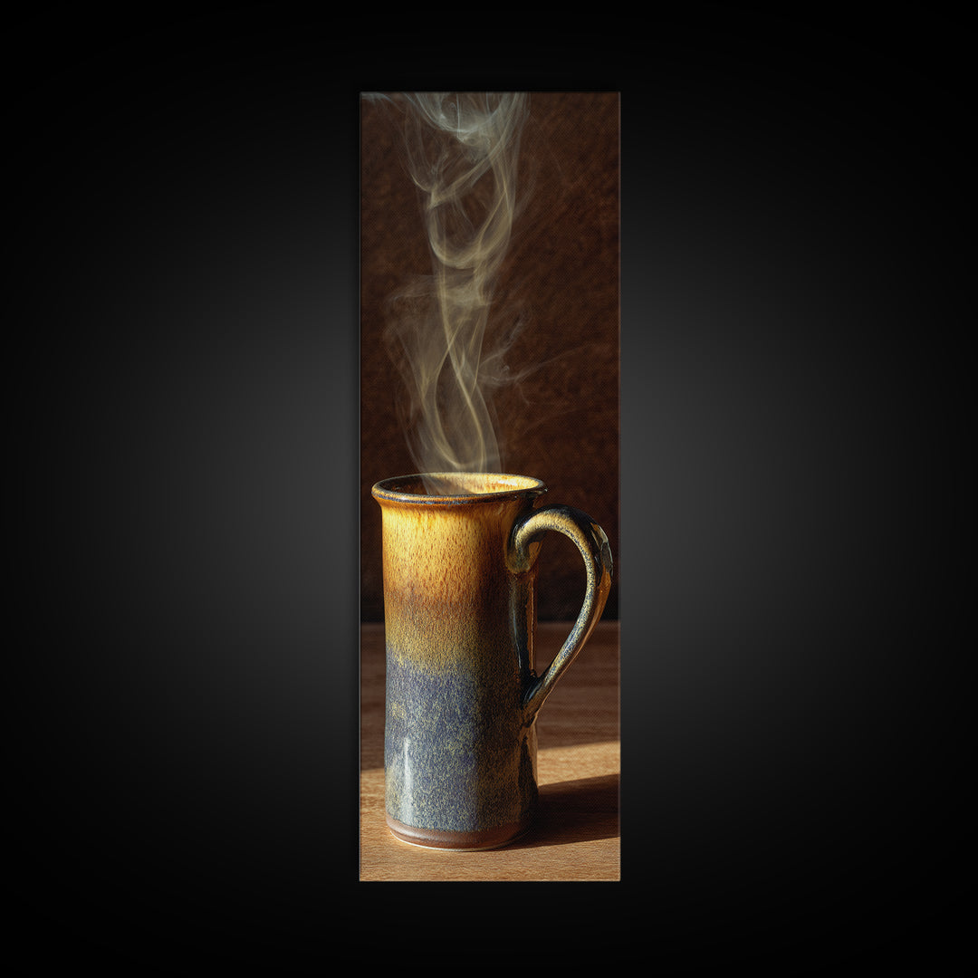 Espresso Cup with Rising Steam and Warm Canvas Print, Coffee Shop Art, Gothic Home Decor, Cafe Decor, Fine Art, Cafe, CSA-1x3-85