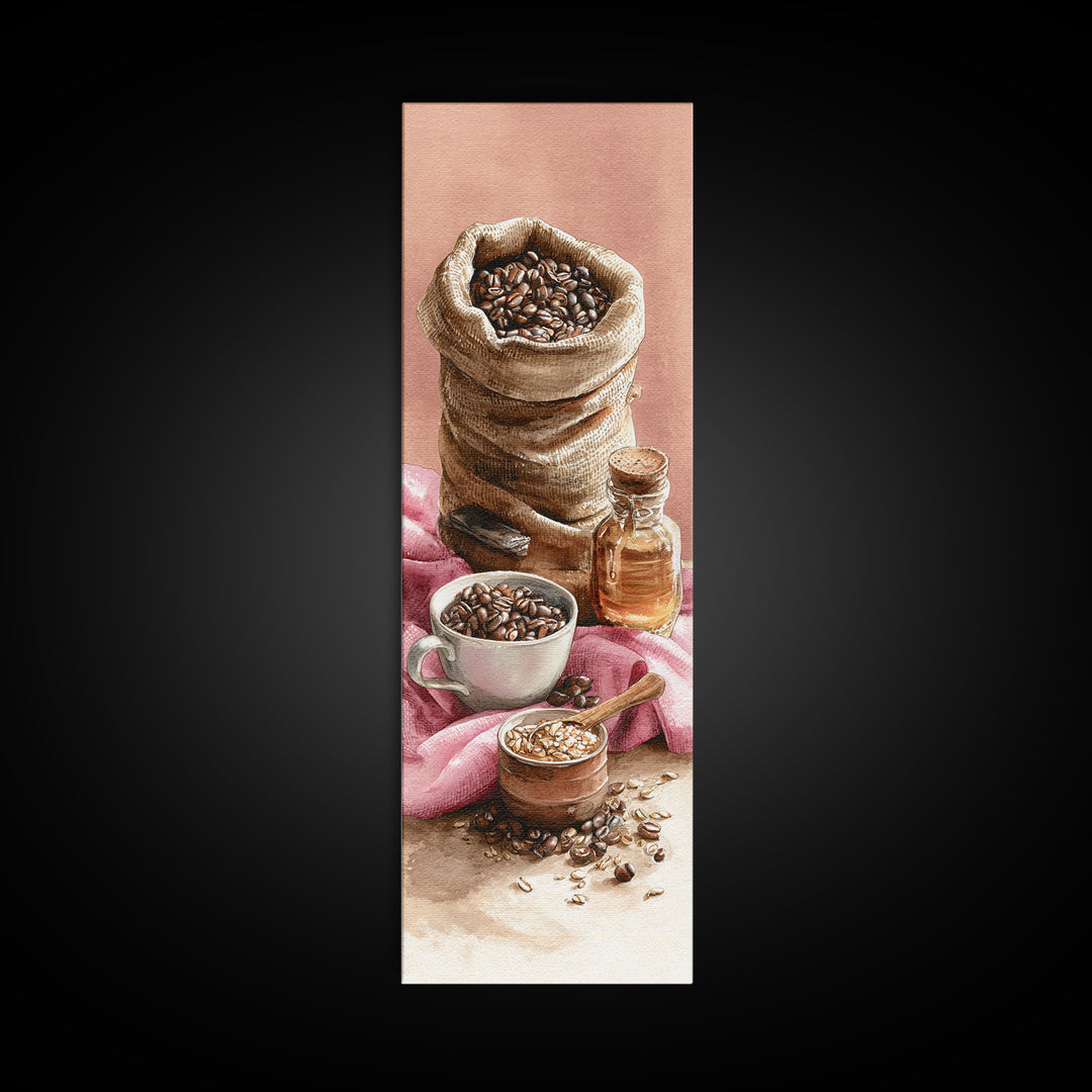 Coffee Beans and Burlap Sack Still Life Canvas Print, Coffee Shop Art, Contemporary Art, Cafe Decor, Cafe, Printable Art, CSA-1x3-86