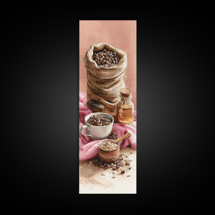 Coffee Beans and Burlap Sack Still Life Canvas Print, Coffee Shop Art, Contemporary Art, Cafe Decor, Cafe, Printable Art, CSA-1x3-86