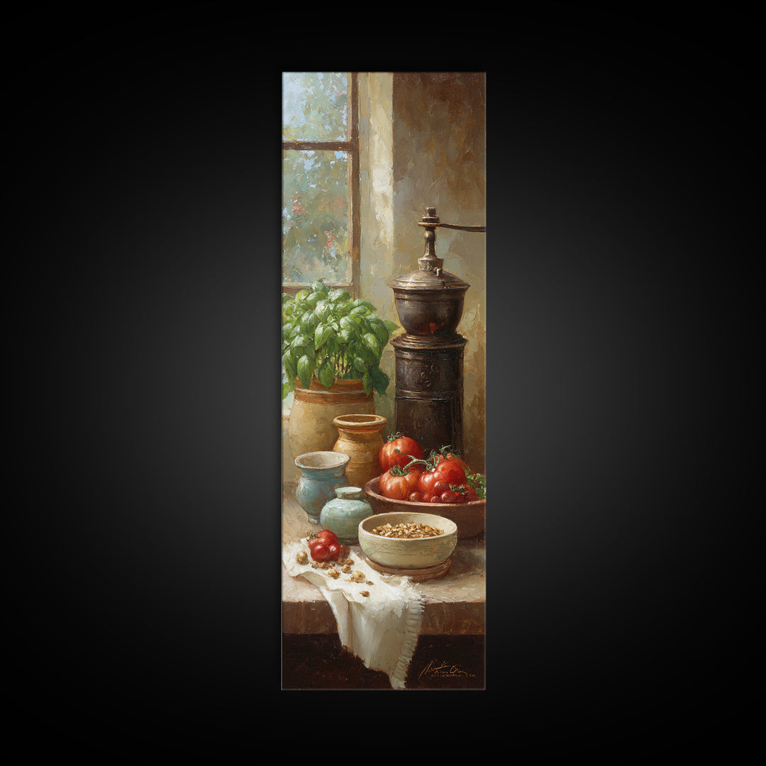 Coffee Grinder Antique Still Life Framed Canvas Print, Coffee Shop Art, Minimalist Wall Art, Cafe Decor, Abstract Art, Cafe, CSA-1x3-96