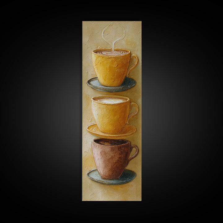 Two Cups Facing Each Other Canvas Print, Coffee Shop Art, Boho Decor, Cafe Decor, Oil Painting, Cafe, Printable, CSA-1x3-97