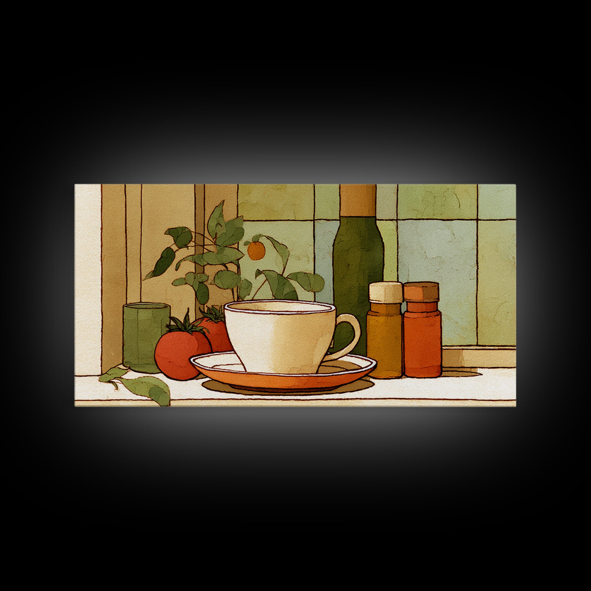 Minimal Line Art of a Cup and Framed Canvas Print, Coffee Shop Art, Luxury Decor, Cafe Decor, Abstract Art, Cafe, CSA-2x1-14