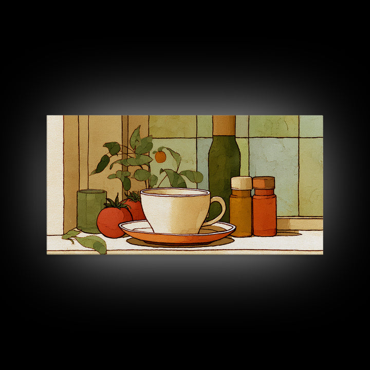 Minimal Line Art of a Cup and Framed Canvas Print, Coffee Shop Art, Luxury Decor, Cafe Decor, Abstract Art, Cafe, CSA-2x1-14