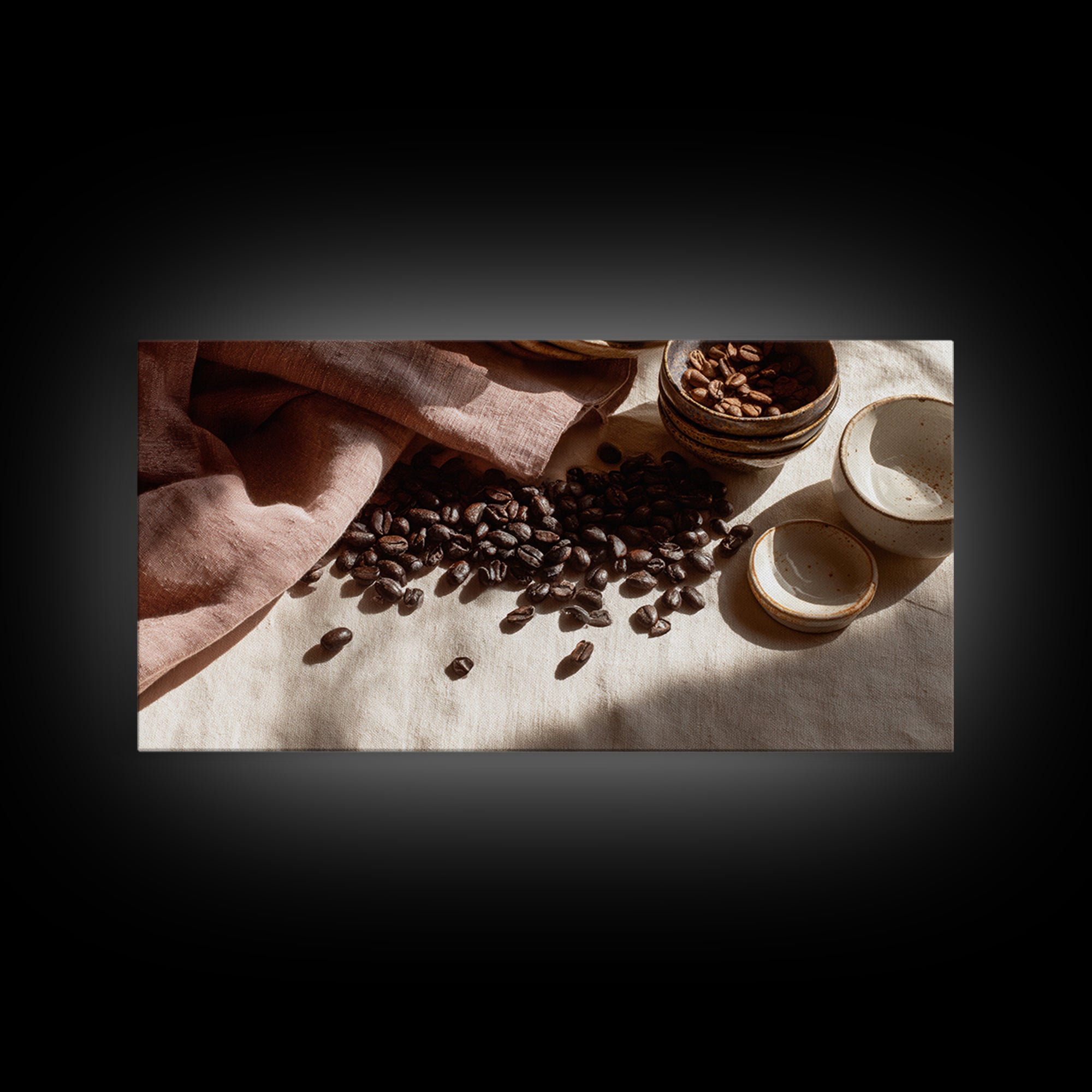 Roasted Beans Falling Through Dark Space Framed Canvas Print, Coffee Shop Art, Fine Art Print, Cafe Decor, Fine Art, Cafe, CSA-2x1-16