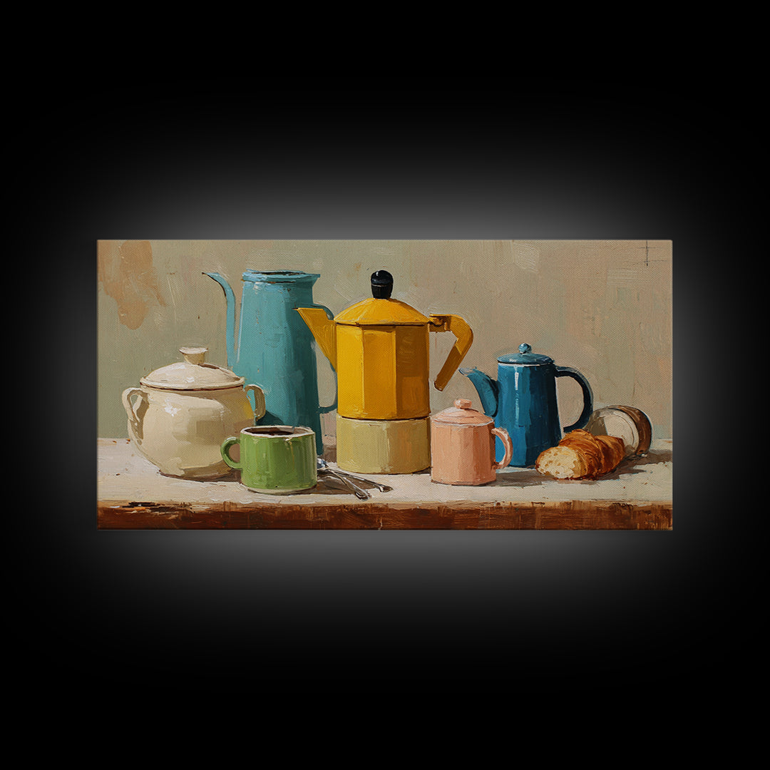 Mid Century Coffee Pot Framed Canvas Print, Coffee Shop Art, Room Decor, Cafe Decor, Fine Art, Cafe, Canvas Wall Art, CSA-2x1-18